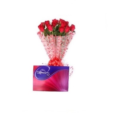 Fathers Day Special 10 Red Roses with Cadbury Celebration Pack