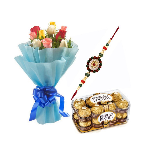 Chocolate and Mix Rose Bunch with Rakhi