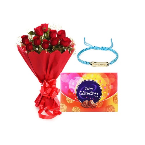 Friendship Day Special Red Rose Bouquet and Celebration Pack