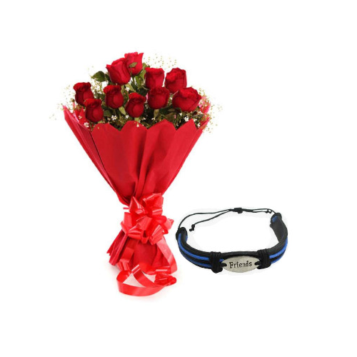 Friendship Day Special Red Rose Bunch with Friendship Band