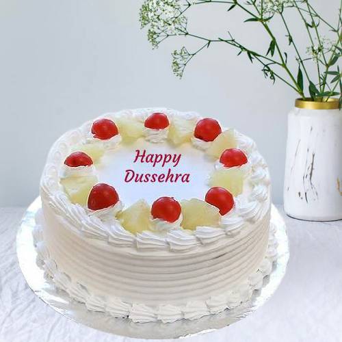 Dussehra Special Delicious Pineapple Cake with Cherry Topping