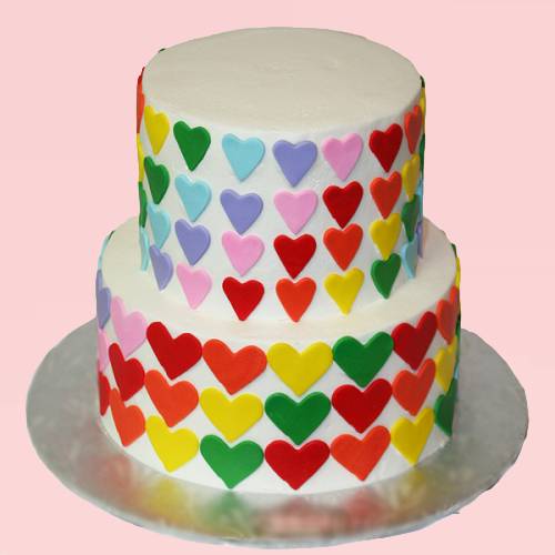 2 Tier Heart Design Fondant Cake