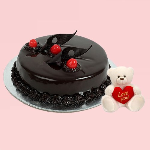 Delight Chocolate Cake Half kg and Teddy Bear
