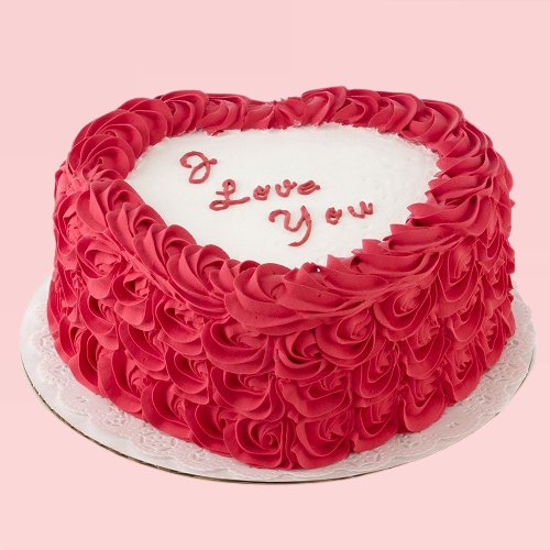 I LOVE U Valentine Rose Heart Shape Cake