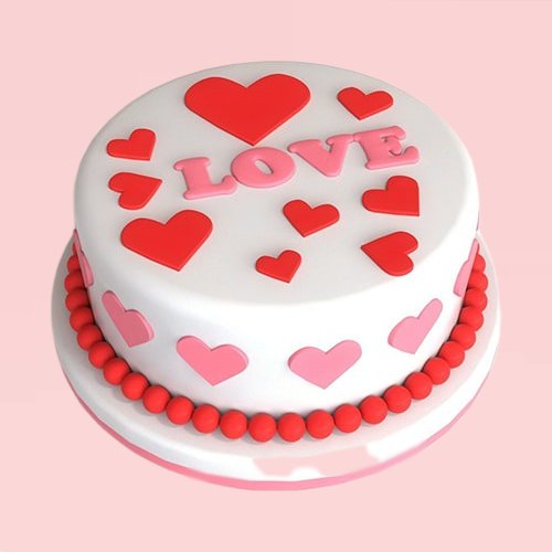 Round Shape Valentine Love Fondant Cake