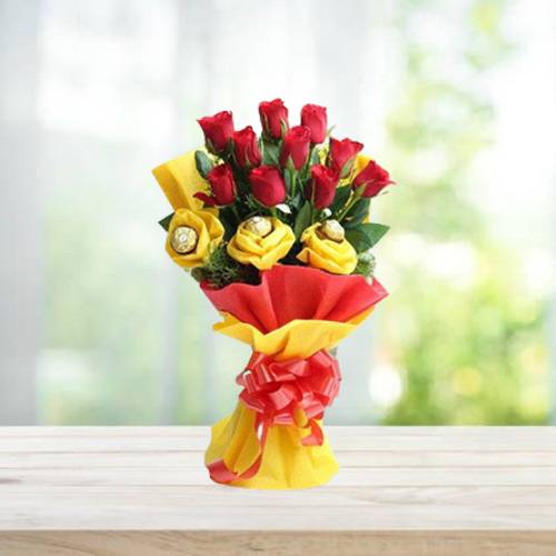 Send Buy Now 10 Red Roses Bouquet with Ferrero Rocher