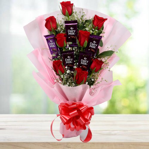 Buy/Send Online Red Roses With Dairy Milk Chocolate