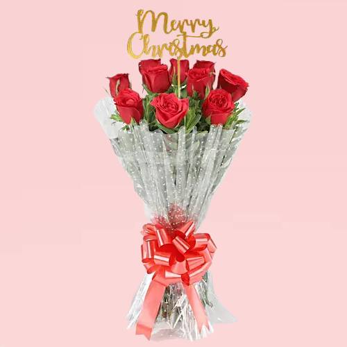 Buy Online Christmas Special Flowers Beautiful 10 Red Roses Bouquet