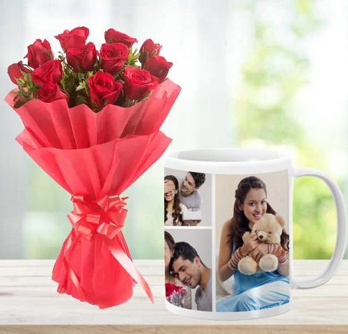 Buy Order Now Personalized Photo Mug With Red Roses Bouquet